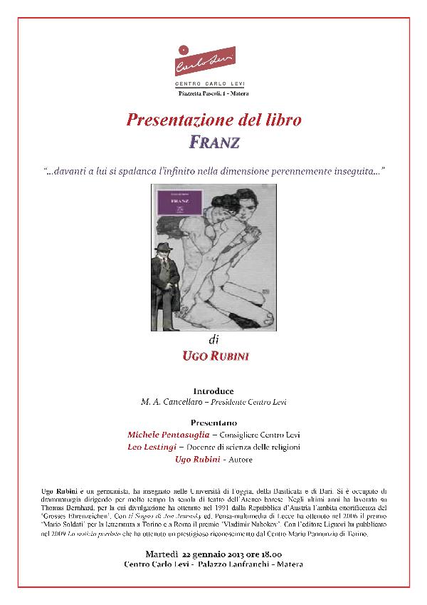 Presentazione del romanzo FRANZ di Ugo Rubini 