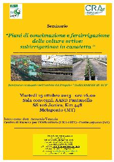 Piani di concimazione e fertirrigazione delle colture ortive: subirrigazione in canaletta - 15 ottobre 2013 - Matera