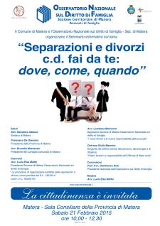 Separazioni e divorzi ed. fai da te: dove, come, quando - 21 Febbraio 2015 - Matera