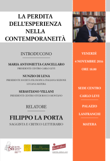 LA PERDITA DELLESPERIENZA NELLA CONTEMPORANEIT -  4 novembre 2016 - Matera