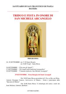 TRIDUO E FESTA IN ONORE DI SAN MICHELE ARCANGELO - Matera